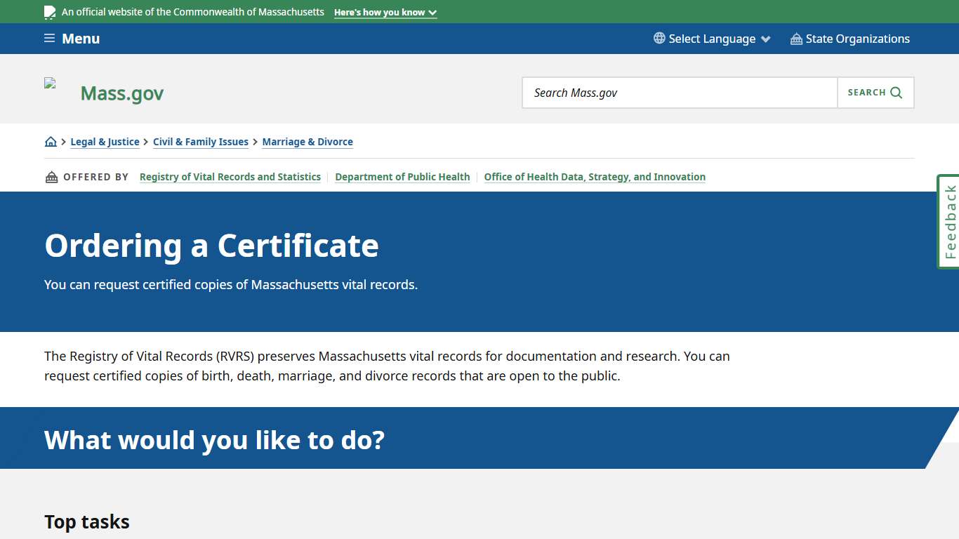 Ordering a Certificate Mass.gov